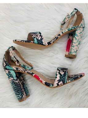 GLAZE Snake-Print Open-Toe Block Heel Sandals